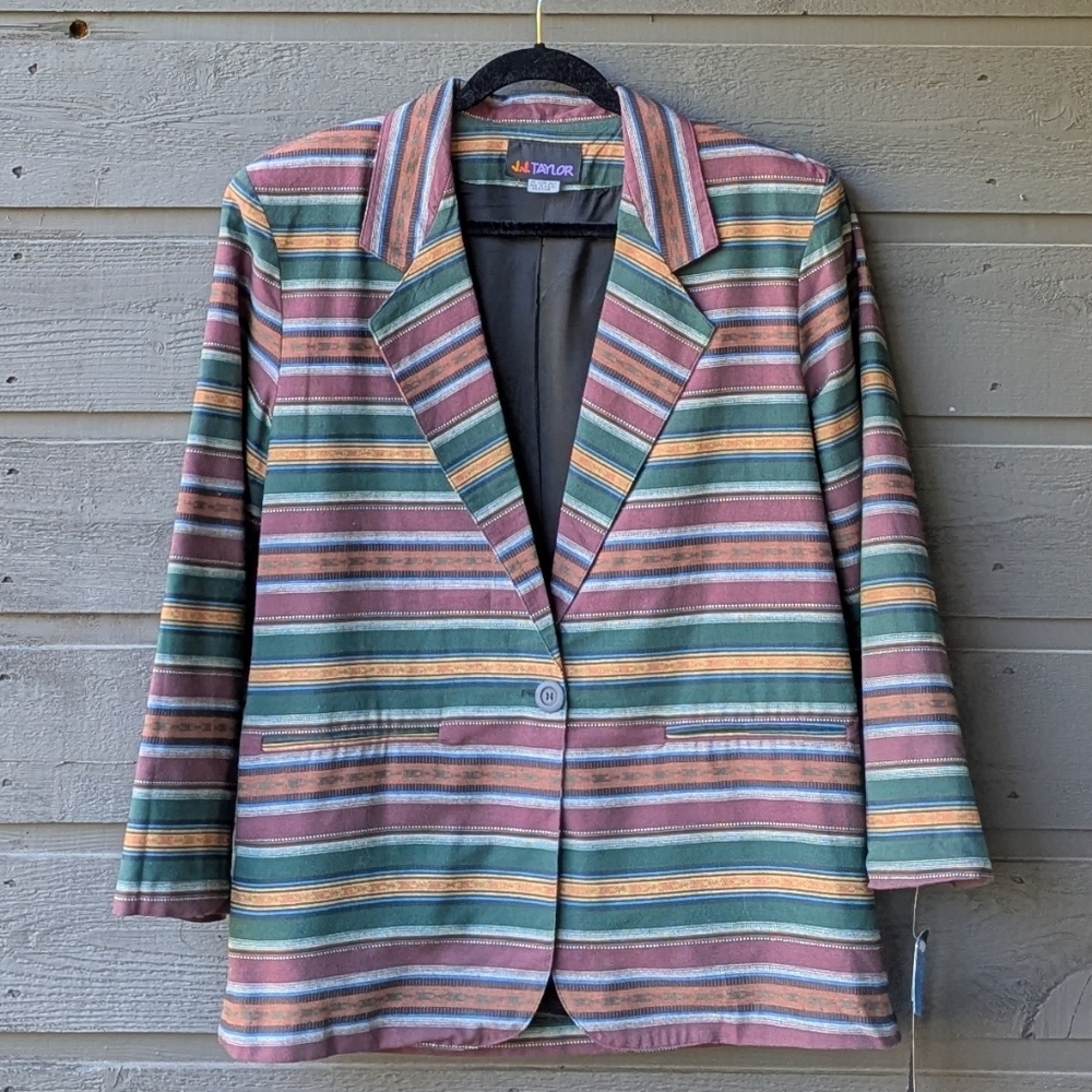 VTG 80s NWT Deadstock J.J. Taylor Southwestern Stripe Blazer Jacket Medium